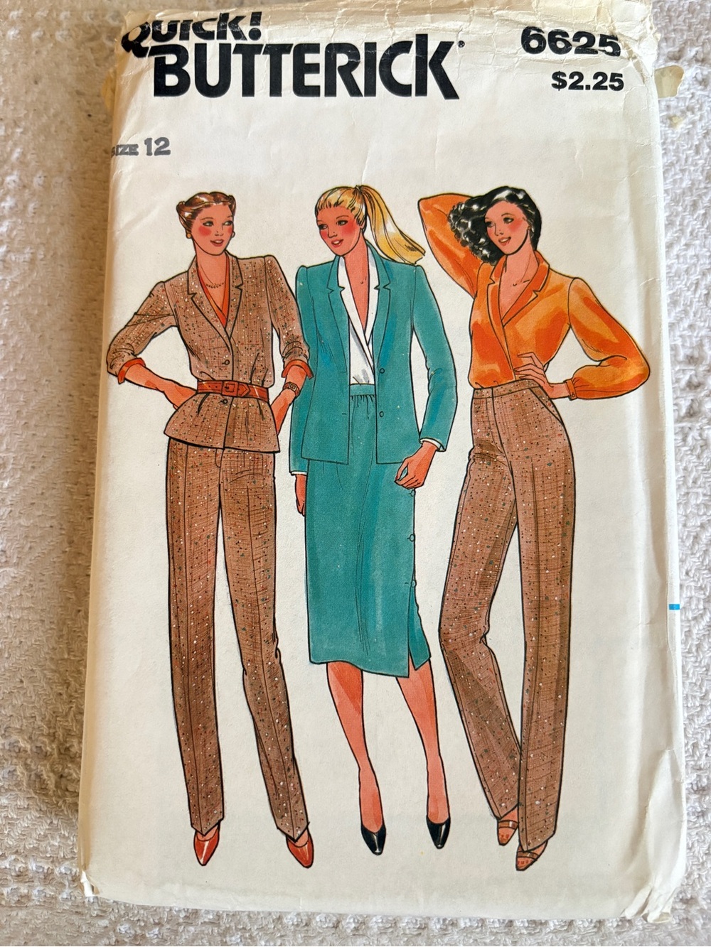 Vintage Butterick Pattern 6625 for Misses’ Jacket, Skirt, Blouse, & Pants